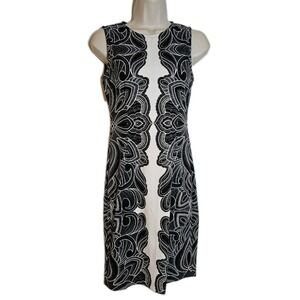 Boston Proper Shift Sleeveless Dress Womens Size 0 White Black‎ Floral Stretchy